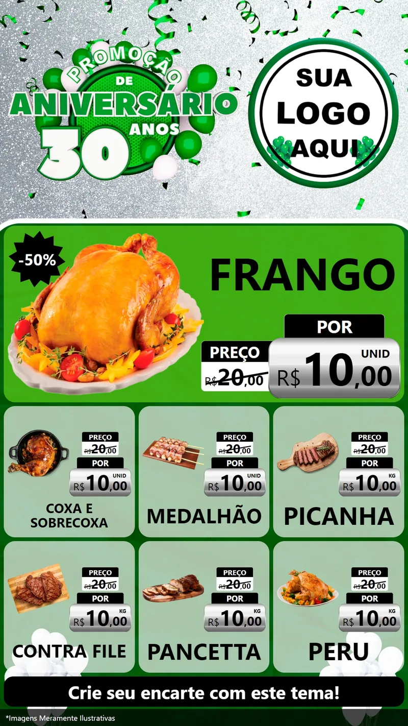 Modelo de Rede Social para Stories com o tema Promoção de Aniversário - 30 Anos para Assados