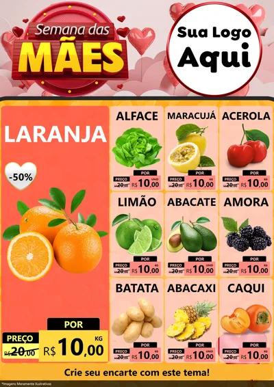 Modelo de Encarte para Encarte A4 Vertical com o tema Semana das Mães para Hortifrúti