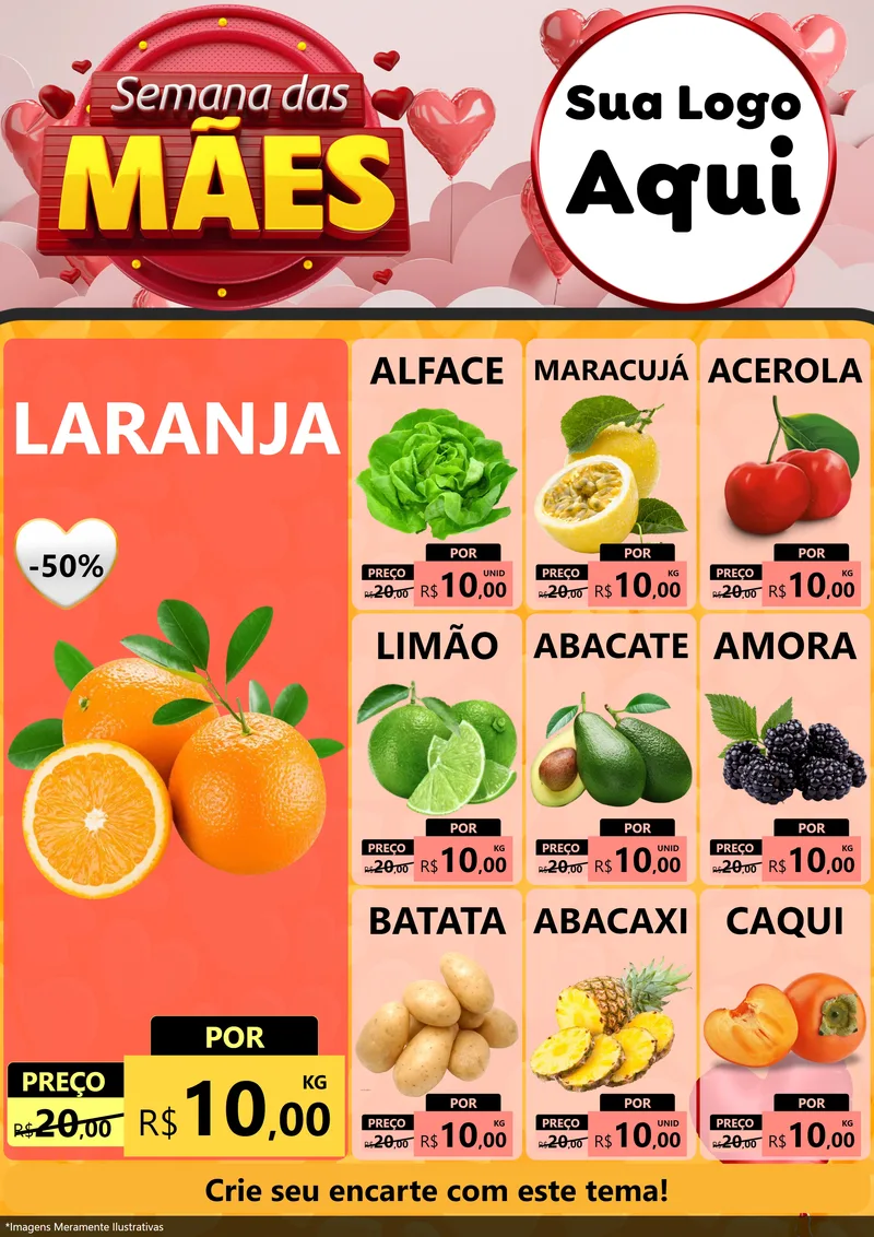 Modelo de Encarte para Encarte A4 Vertical com o tema Semana das Mães para Hortifrúti