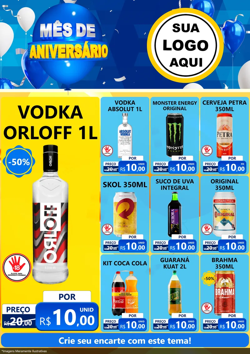 Modelo de Encarte para Encarte A4 Vertical com o tema Mês de Aniversário para Distribuidora de bebidas
