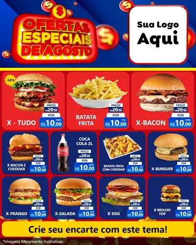 Modelo de Rede Social para Feed Instagram com o tema Ofertas Especiais de Agosto para Hamburgueria