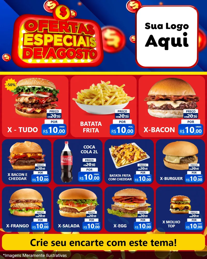 Modelo de Rede Social para Feed Instagram com o tema Ofertas Especiais de Agosto para Hamburgueria