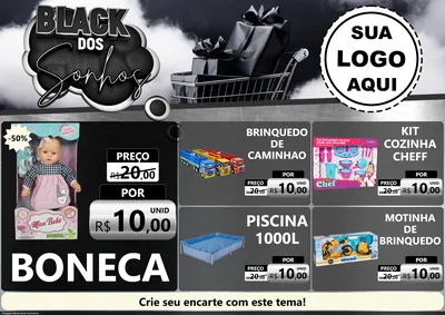 Modelo de Encarte para Encarte A4 Horizontal com o tema Black dos Sonhos para Brinquedos