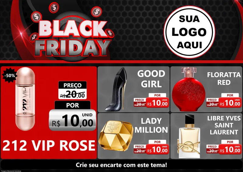 Modelo de Encarte para Encarte A4 Horizontal com o tema Black Friday para Perfumes