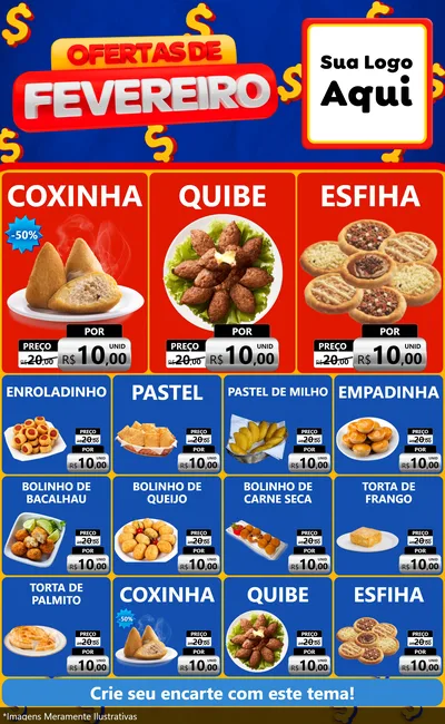 Modelo de Encarte para Encarte Grande com o tema Ofertas de Fevereiro para Salgadaria