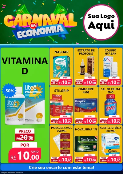 Modelo de Encarte para Encarte A4 Vertical com o tema Carnaval da Economia para Farmácia