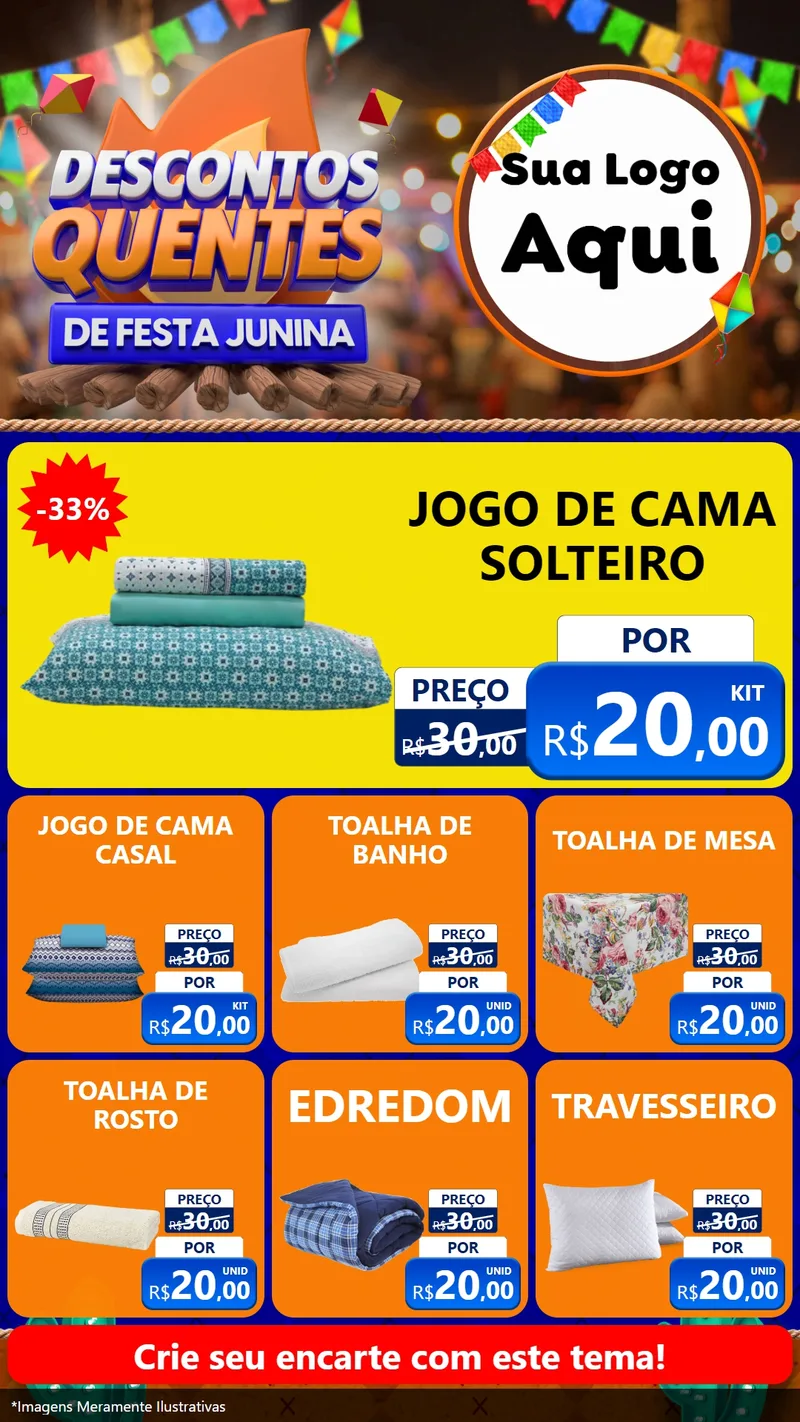 Modelo de Rede Social para Stories com o tema Descontos Quentes de Festa Junina para Cama, Mesa e Banho