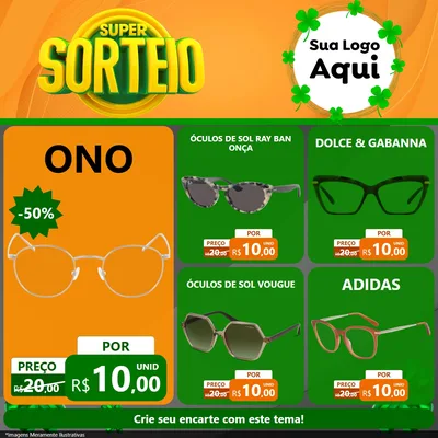 Modelo de Rede Social para Feed Facebook com o tema Super Sorteio para Óticas