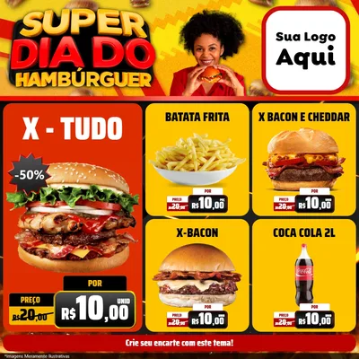 Modelo de Rede Social para Feed Facebook com o tema Super Dia do Hamburguer para Hamburgueria