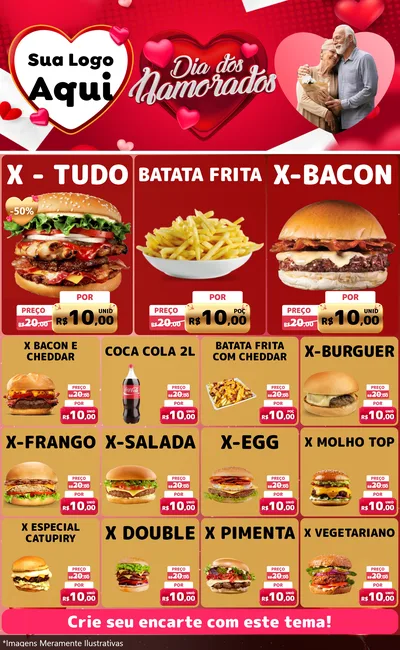 Modelo de Encarte para Encarte Grande com o tema Dia Dos Namorados para Hamburgueria