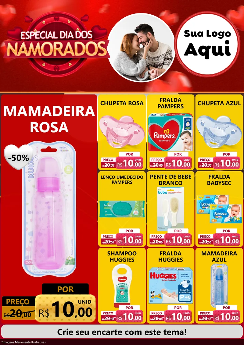 Modelo de Encarte para Encarte A4 Vertical com o tema Especial Dia Dos Namorados para Bebês