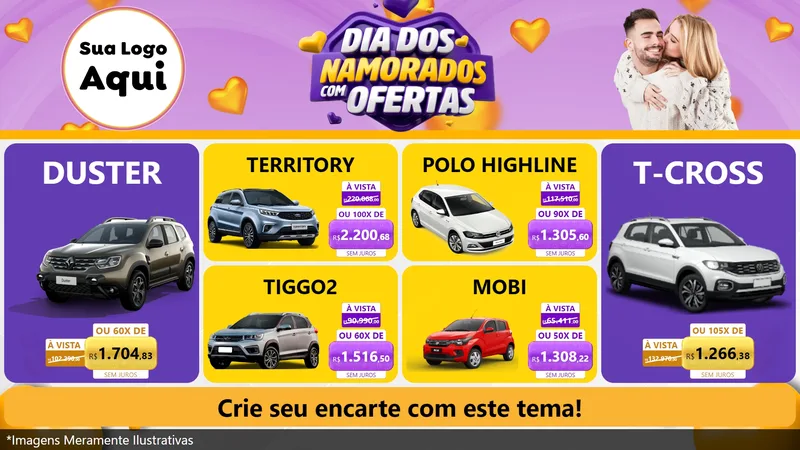 Modelo de TV para TV Horizontal com o tema Dia Dos Namorados Com Ofertas para Concessionaria de Carros