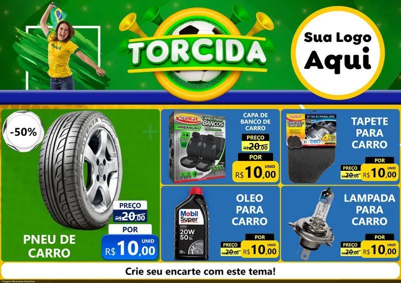 Modelo de Encarte para Encarte A4 Horizontal com o tema Torcida para Auto peças