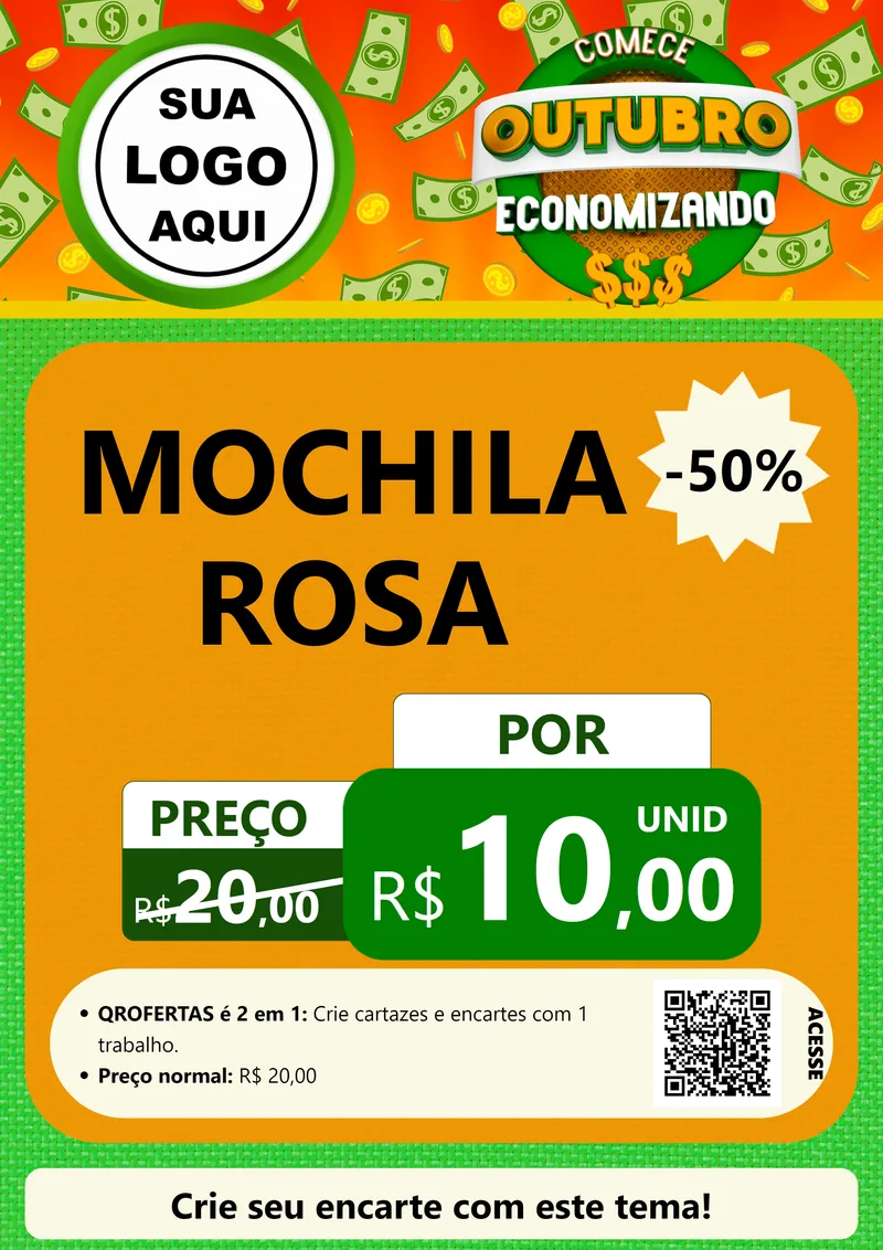 Modelo de Cartaz para Cartaz A4 Vertical com o tema Comece Outubro Economizando para Papelaria