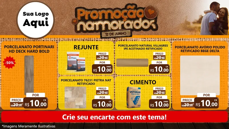 Modelo de TV para TV Horizontal com o tema Promoção Namorados para Pisos e revestimentos