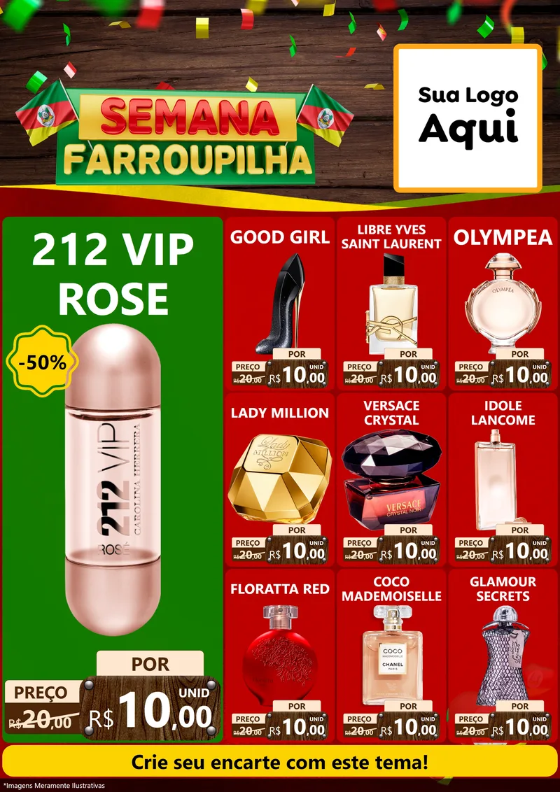 Modelo de Encarte para Encarte A4 Vertical com o tema Semana Farroupilha para Perfumes