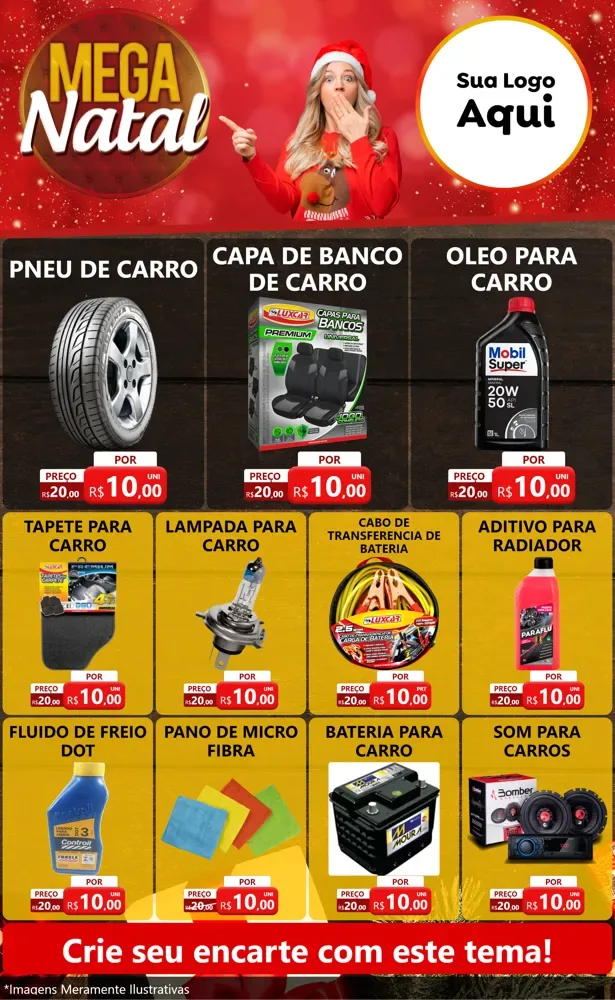 Modelo de Encarte para Encarte Grande com o tema Mega Natal para Auto peças