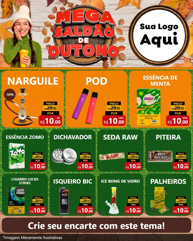 Modelo de Rede Social para Feed Instagram com o tema Mega Saldão de Outono para Tabacaria