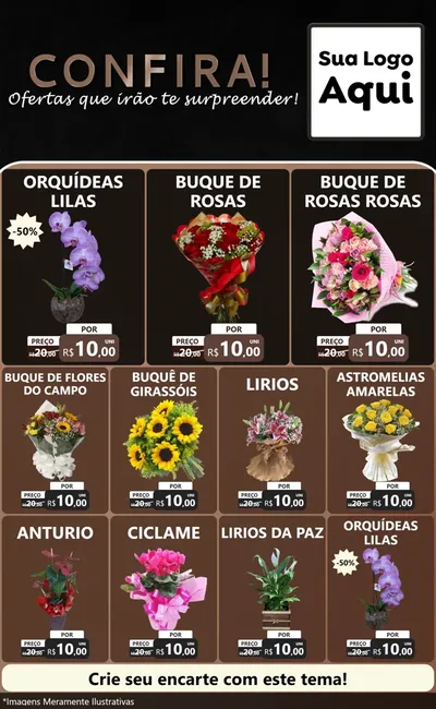 Modelo de Encarte para Encarte Grande com o tema Confira! Ofertas que irão te surpreender! para Floricultura e jardim
