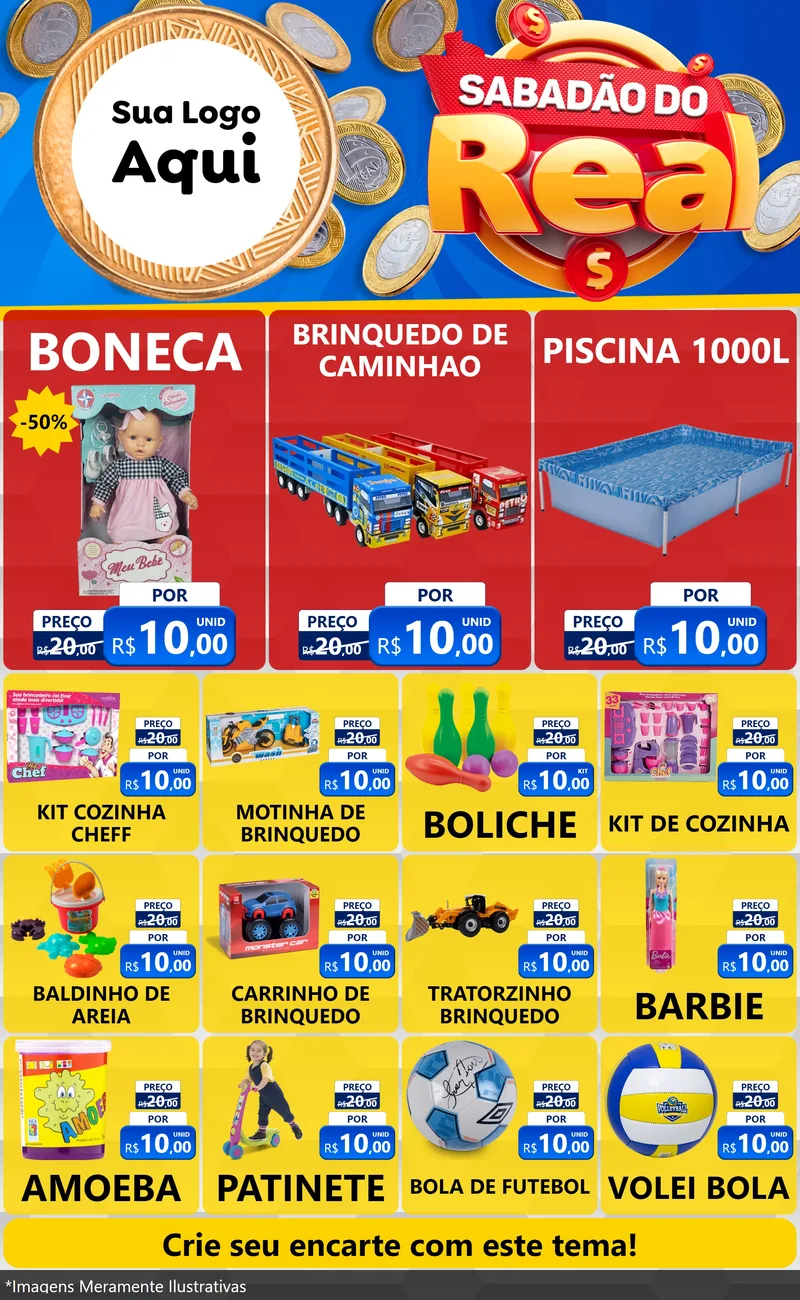 Modelo de Encarte para Encarte Grande com o tema Sabadão do Real para Brinquedos