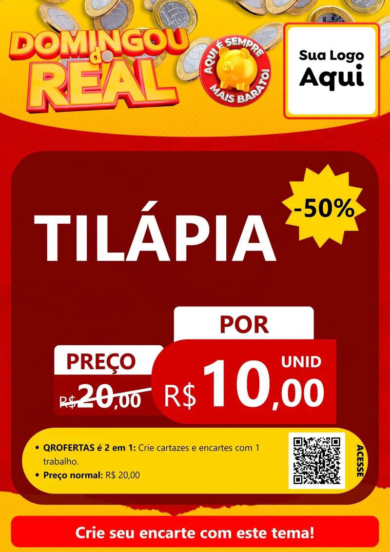 Modelo de Cartaz para Cartaz A4 Vertical com o tema Domingou do Real para Peixaria