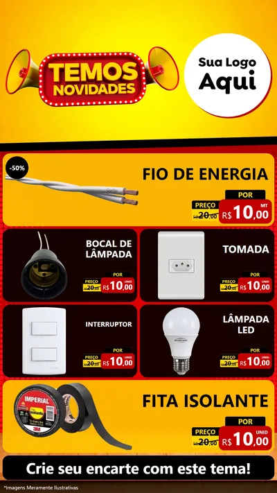 Modelo de TV para TV Vertical com o tema Temos Novidades para Materiais Elétricos