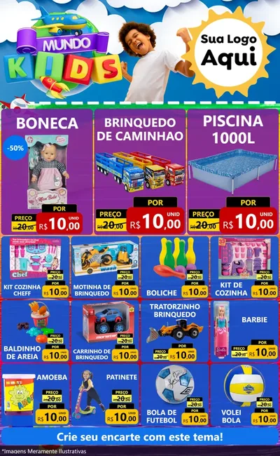 Modelo de Encarte para Encarte Grande com o tema Mundo Kids para Brinquedos