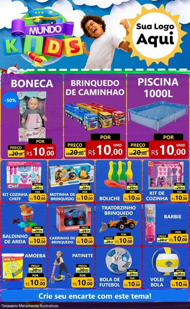 Modelo de Encarte para Encarte Grande com o tema Mundo Kids para Brinquedos