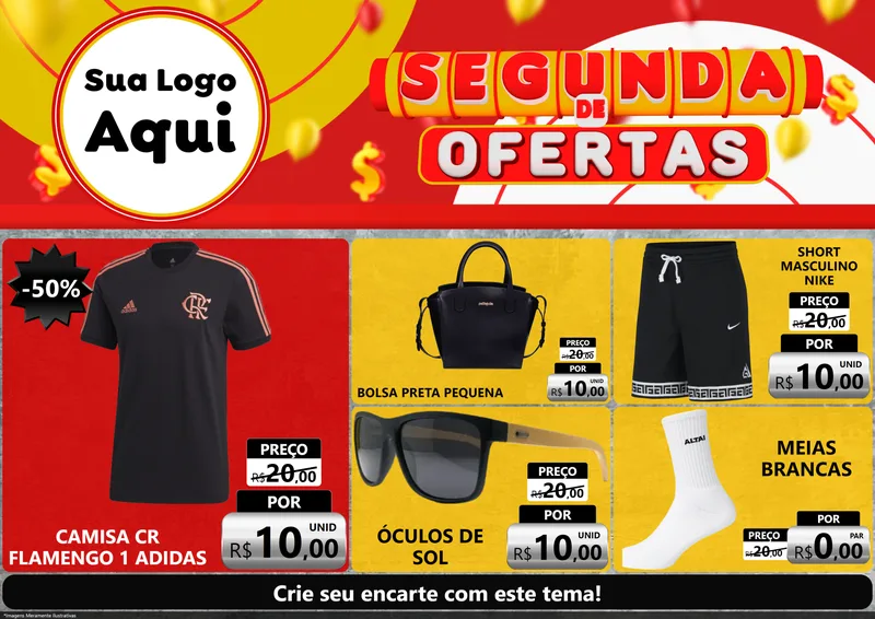 Modelo de Encarte para Encarte A4 Horizontal com o tema Segunda de Ofertas para Roupas e acessórios