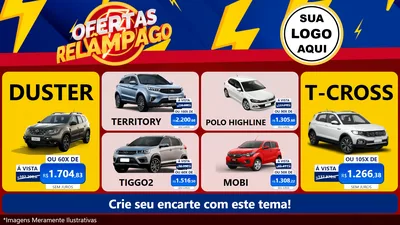 Modelo de TV para TV Horizontal com o tema Ofertas Relâmpago para Concessionaria de Carros