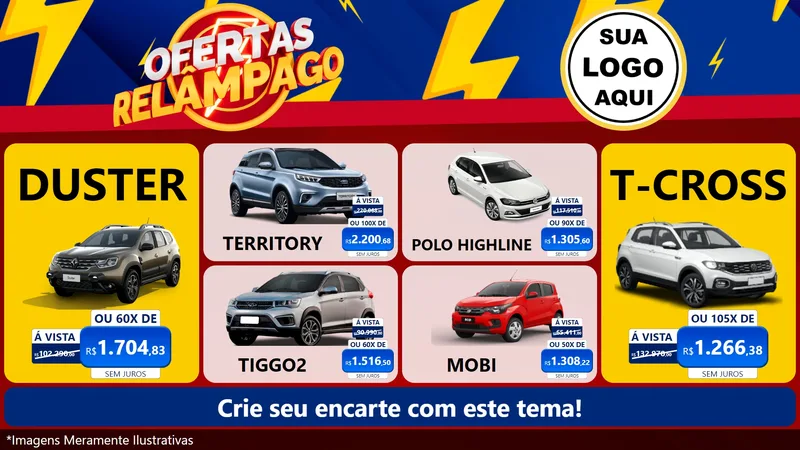 Modelo de TV para TV Horizontal com o tema Ofertas Relâmpago para Concessionaria de Carros