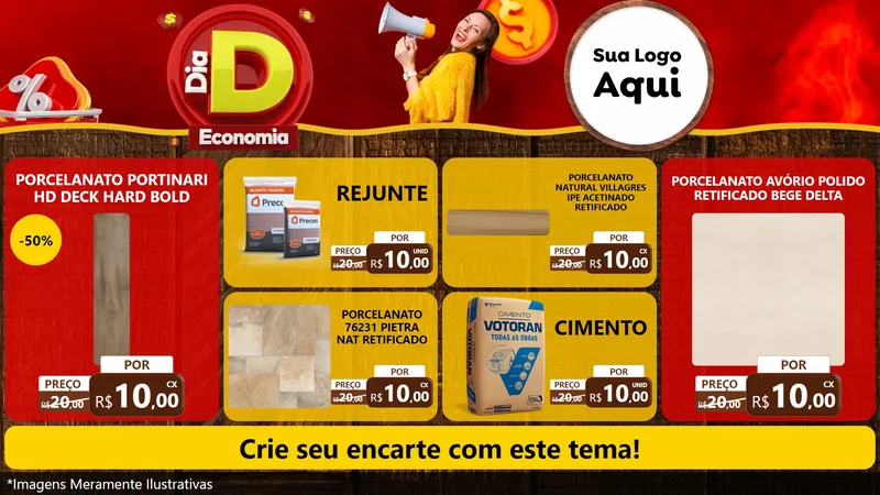Modelo de TV para TV Horizontal com o tema Dia D Economia para Pisos e revestimentos