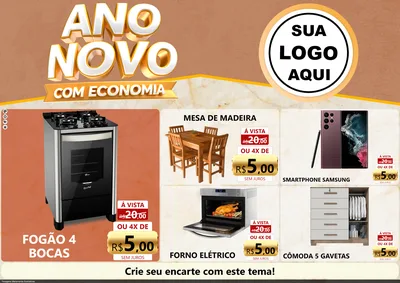 Modelo de Encarte para Encarte A4 Horizontal com o tema Ano Novo Com Economia para Móveis e Eletro