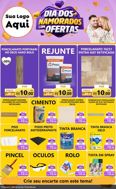 Modelo de Encarte para Encarte Grande com o tema Dia Dos Namorados Com Ofertas para Pisos e revestimentos