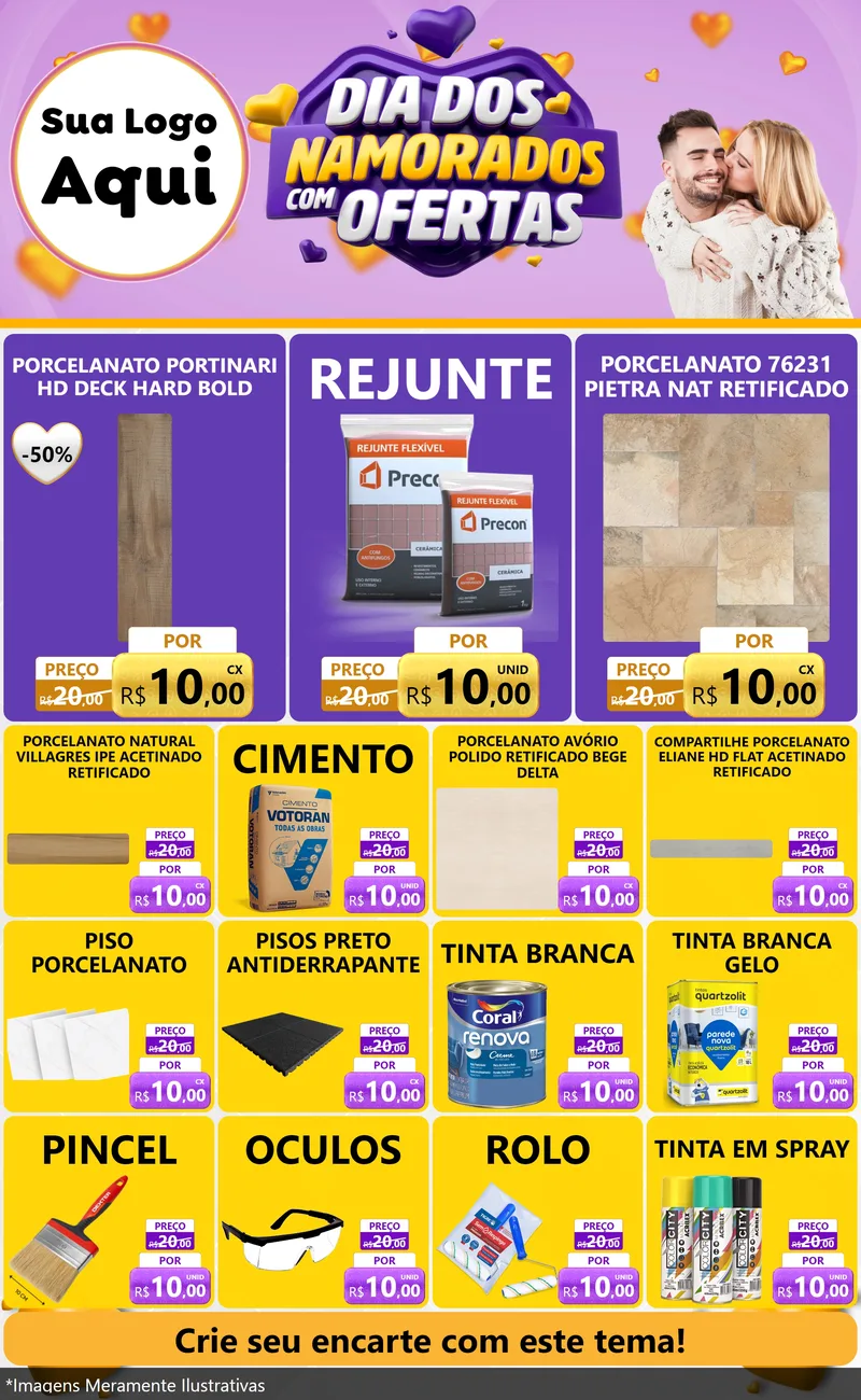 Modelo de Encarte para Encarte Grande com o tema Dia Dos Namorados Com Ofertas para Pisos e revestimentos