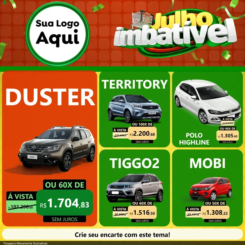 Modelo de Rede Social para Feed Facebook com o tema Julho Imbatível para Concessionaria de Carros