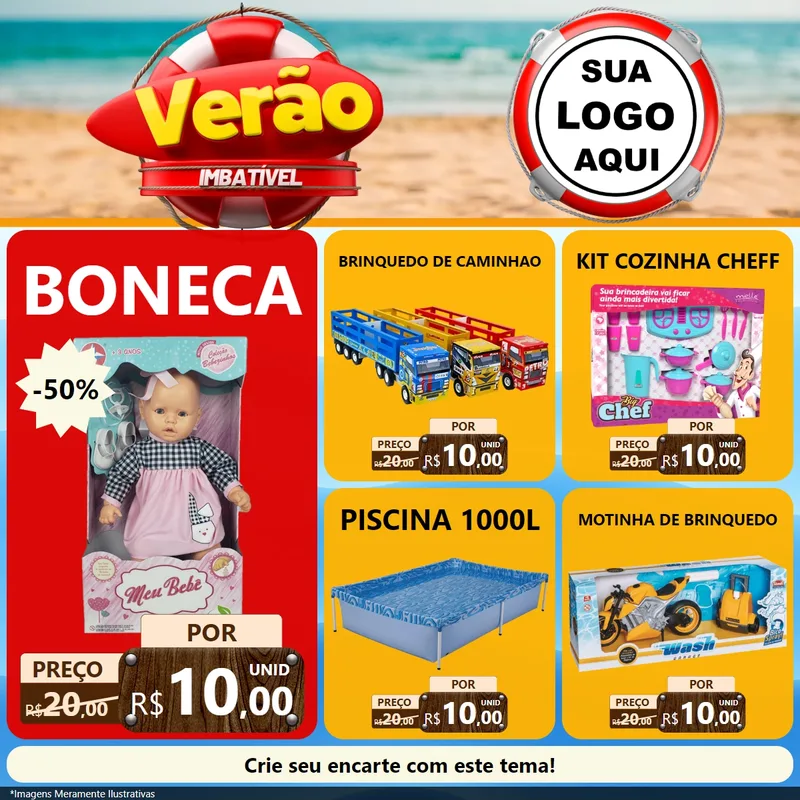 Modelo de Rede Social para Feed Facebook com o tema Verão Imbatível para Brinquedos