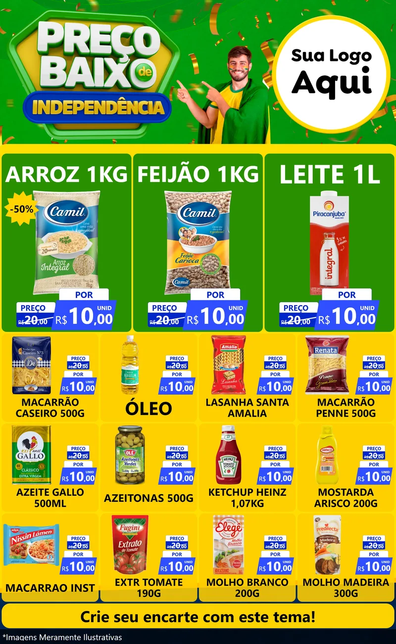 Modelo de Encarte para Encarte Grande com o tema Preço Baixo de Independência para Supermercado