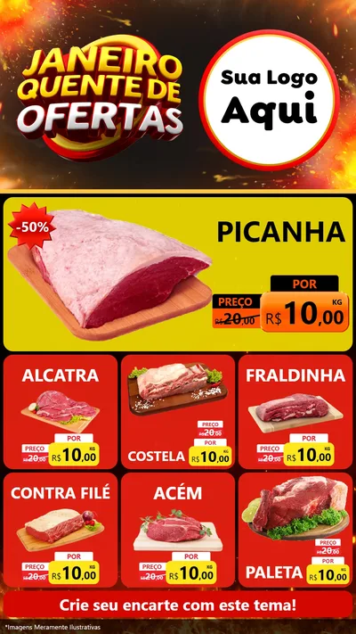 Modelo de Rede Social para Stories com o tema Janeiro Quente de Ofertas para Açougue