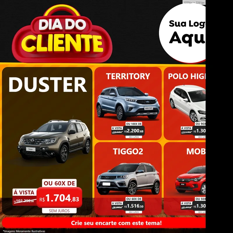 Modelo de Rede Social para Feed Facebook com o tema Dia do Cliente para Concessionaria de Carros