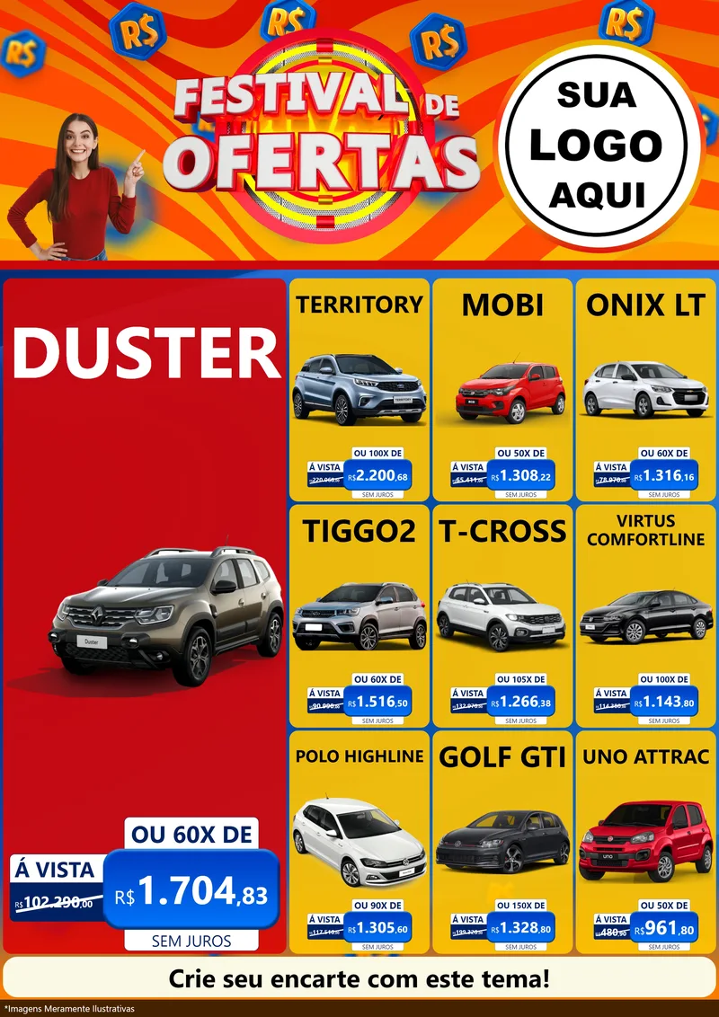 Modelo de Encarte para Encarte A4 Vertical com o tema Festival de Ofertas para Concessionaria de Carros
