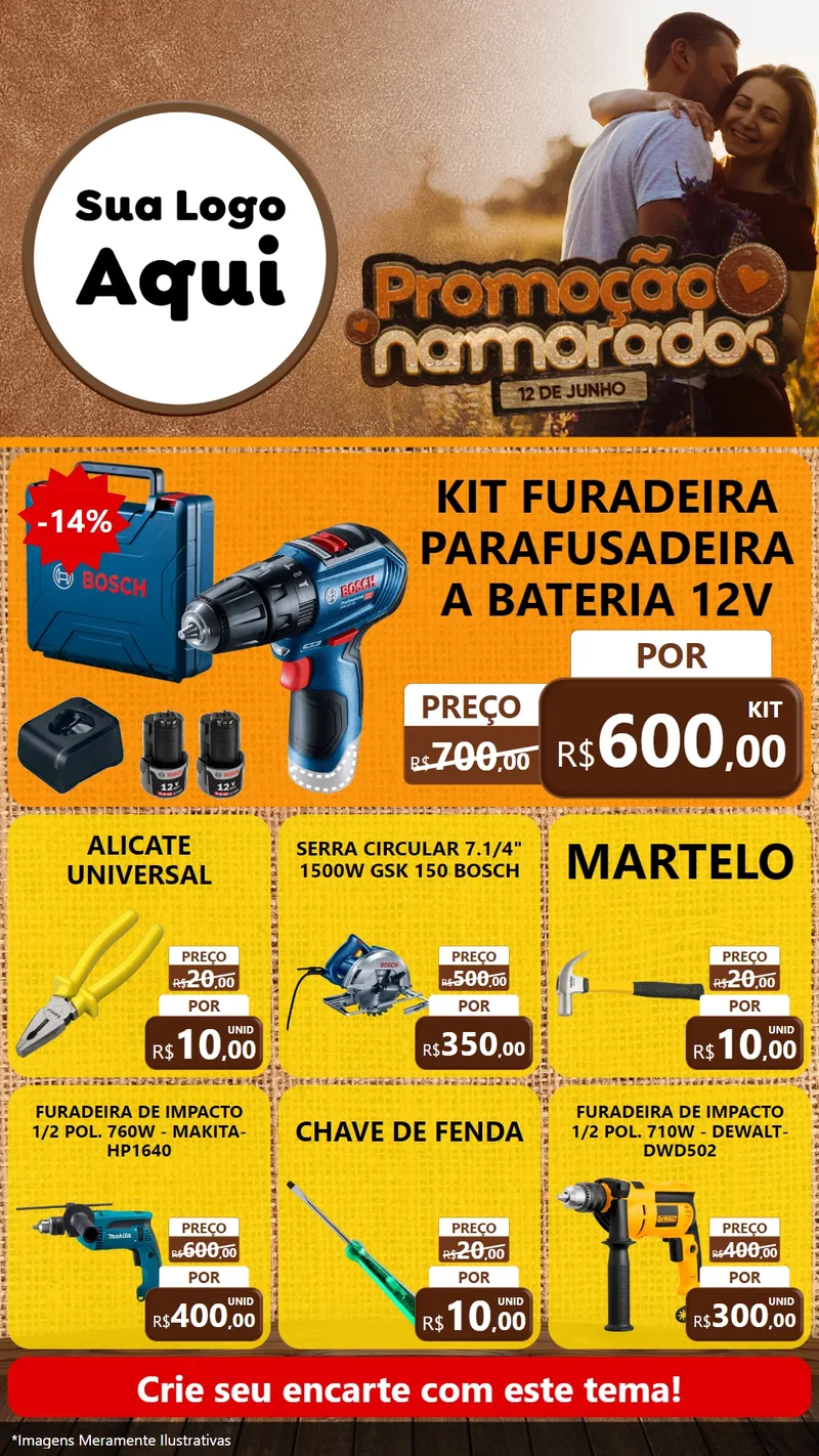 Modelo de Rede Social para Stories com o tema Promoção Namorados para Maquinas e Ferramentas