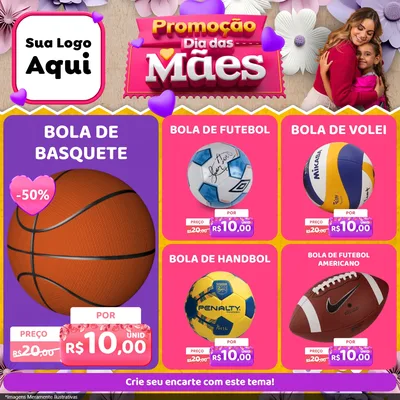 Modelo de Rede Social para Feed Facebook com o tema Promoção Dia das Mães para Artigos Esportivos