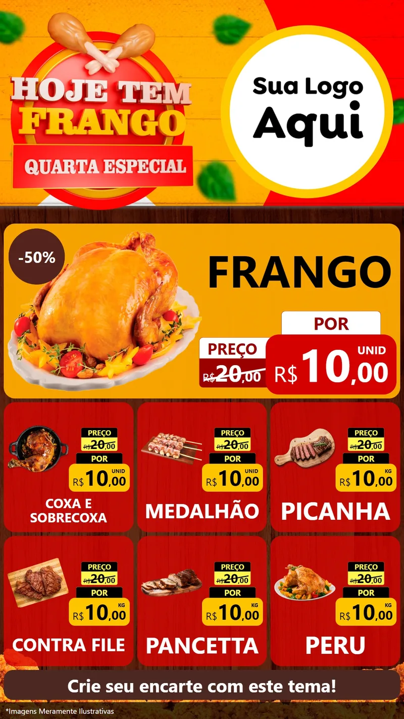 Modelo de Rede Social para Stories com o tema Hoje tem Frango Quarta Especial para Assados