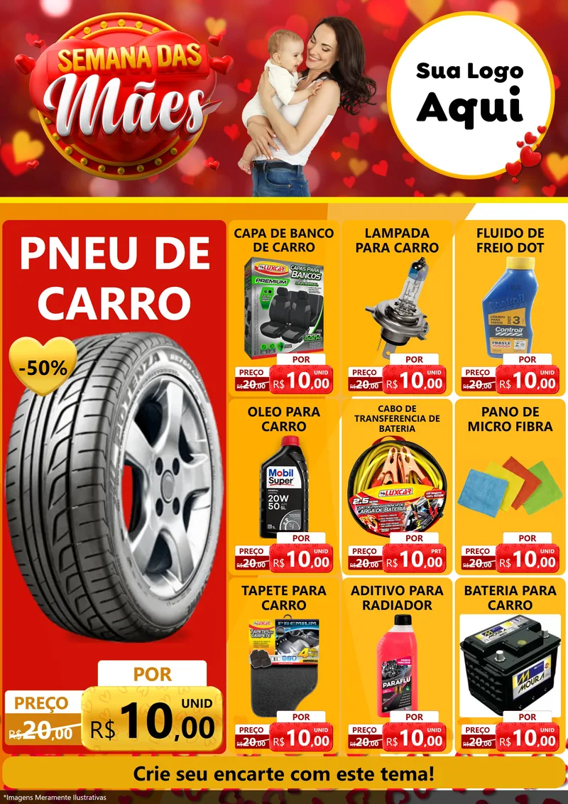 Modelo de Encarte para Encarte A4 Vertical com o tema Semana das Mães para Auto peças