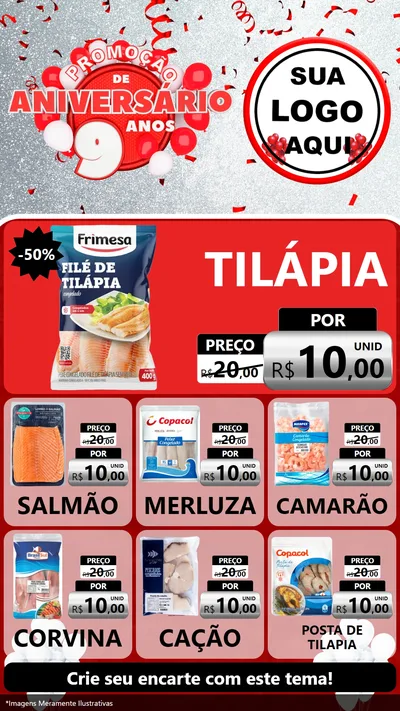 Modelo de Rede Social para Stories com o tema Promoção de Aniversário - 9 Anos para Peixaria