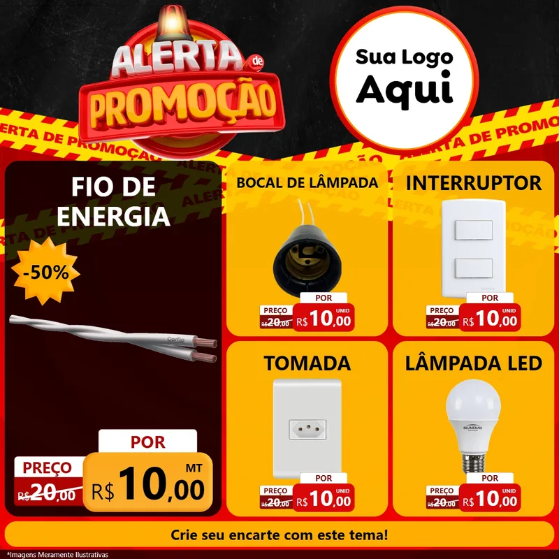Modelo de Rede Social para Feed Facebook com o tema Alerta de Promoção para Materiais Elétricos