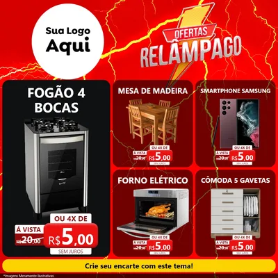 Modelo de Rede Social para Feed Facebook com o tema Ofertas Relâmpago para Móveis e Eletro
