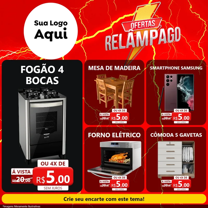 Modelo de Rede Social para Feed Facebook com o tema Ofertas Relâmpago para Móveis e Eletro