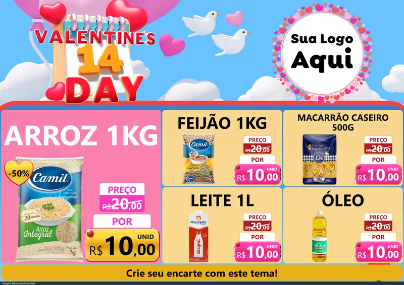 Modelo de Encarte para Encarte A4 Horizontal com o tema Valentine's Day para Supermercado